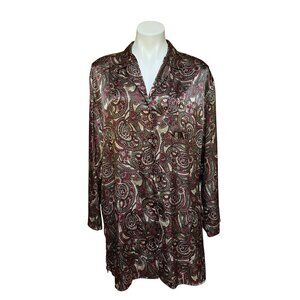 Vintage 90s Victoria's Secret Paisley Satin Peignoir Bed Shirt Brown Large